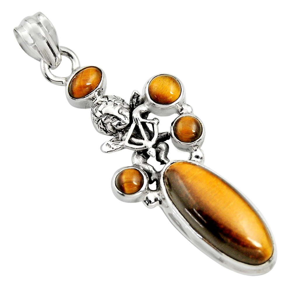 925 sterling silver 10.54cts natural brown tiger's eye angel pendant r15166