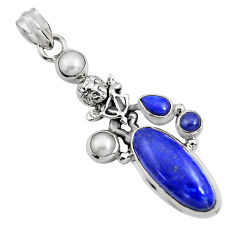925 silver 10.54cts natural blue lapis lazuli white pearl angel pendant r15170