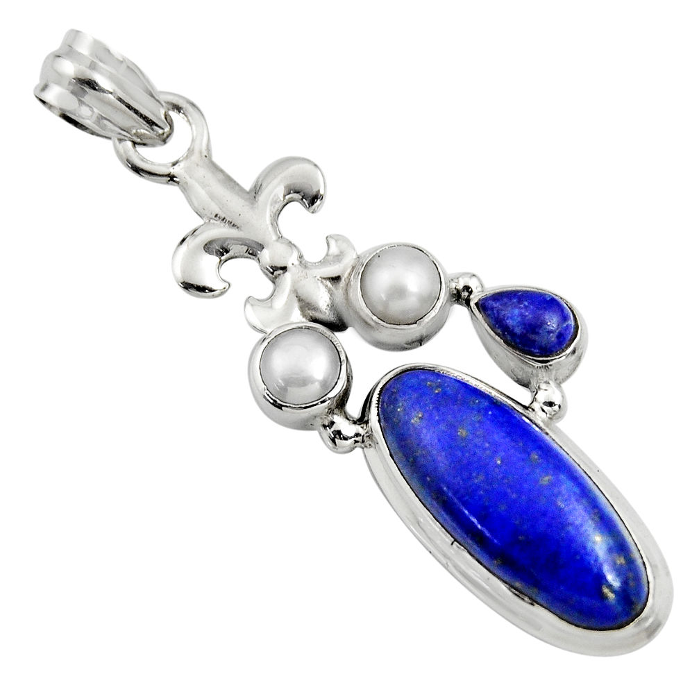 10.04cts natural blue lapis lazuli pearl 925 sterling silver pendant r15171