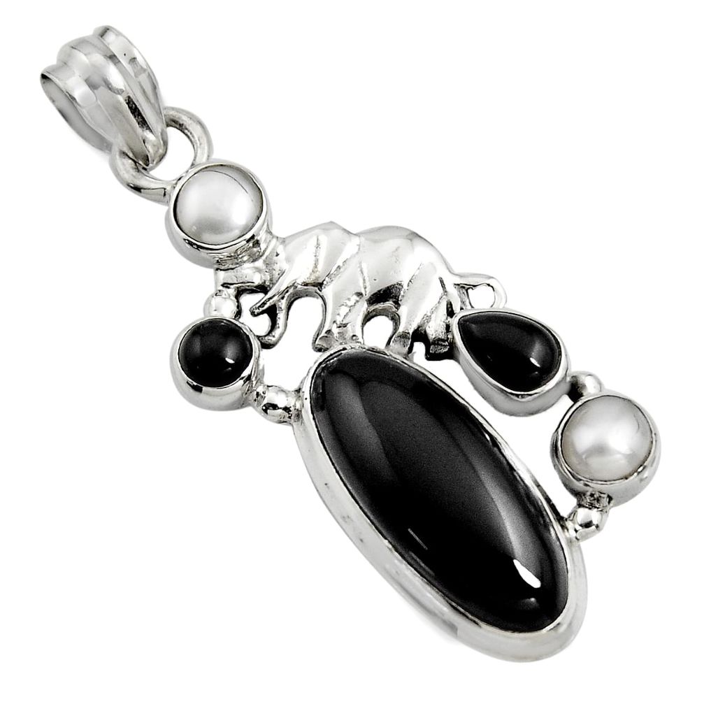 10.04cts natural black onyx pearl 925 sterling silver elephant pendant r15181