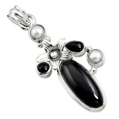 10.04cts natural black onyx pearl 925 sterling silver flower pendant r15186