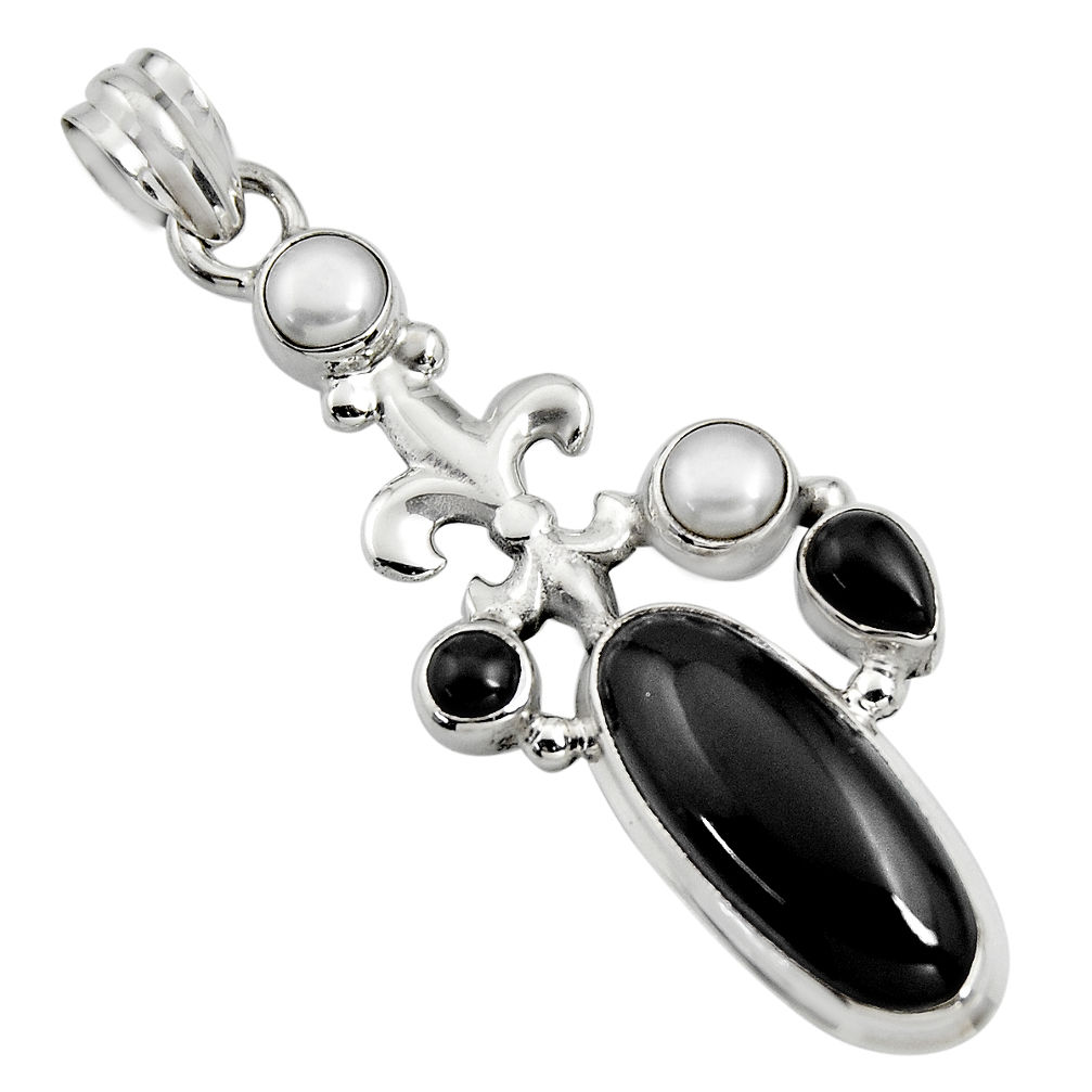 10.33cts natural black onyx pearl 925 sterling silver pendant jewelry r15191