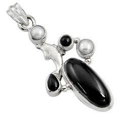 925 sterling silver 10.04cts natural black onyx white pearl fish pendant r15192