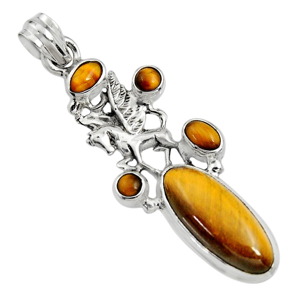 10.33cts natural brown tiger's eye 925 sterling silver unicorn pendant r15201