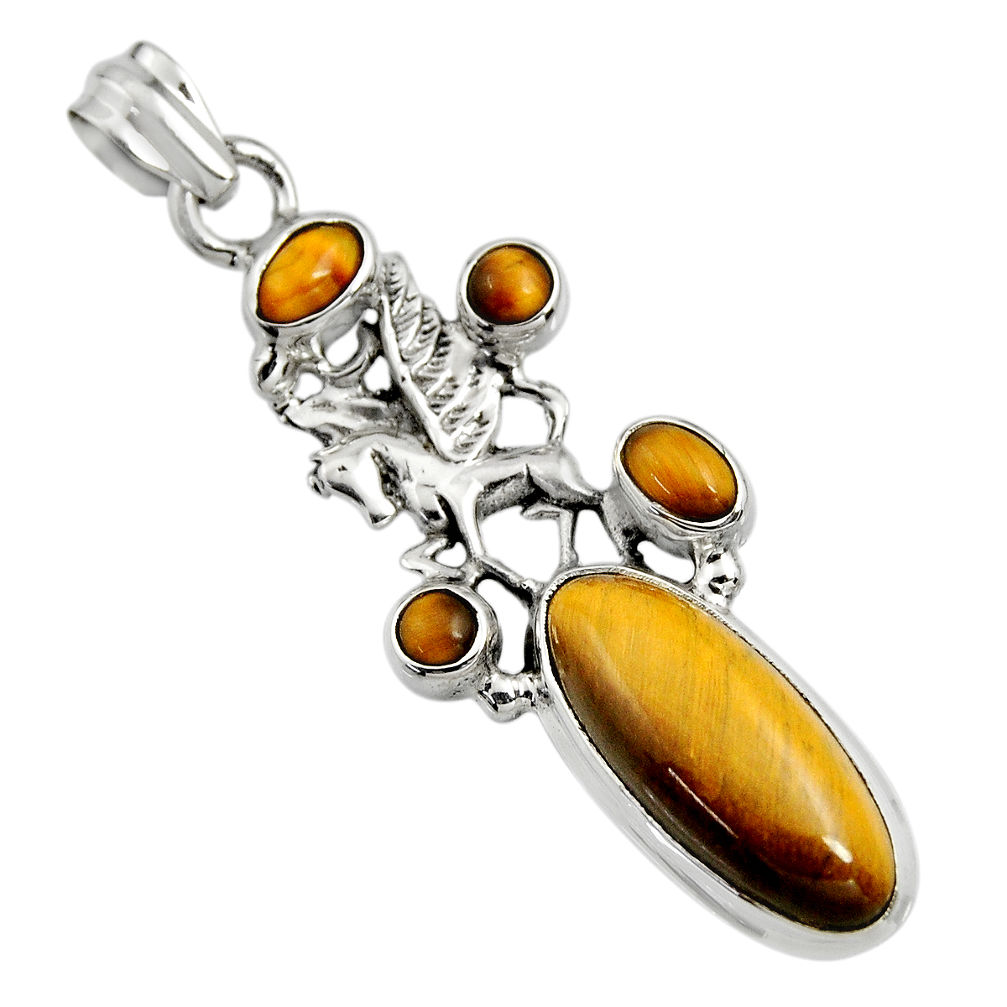 10.30cts natural brown tiger's eye 925 sterling silver unicorn pendant r15202