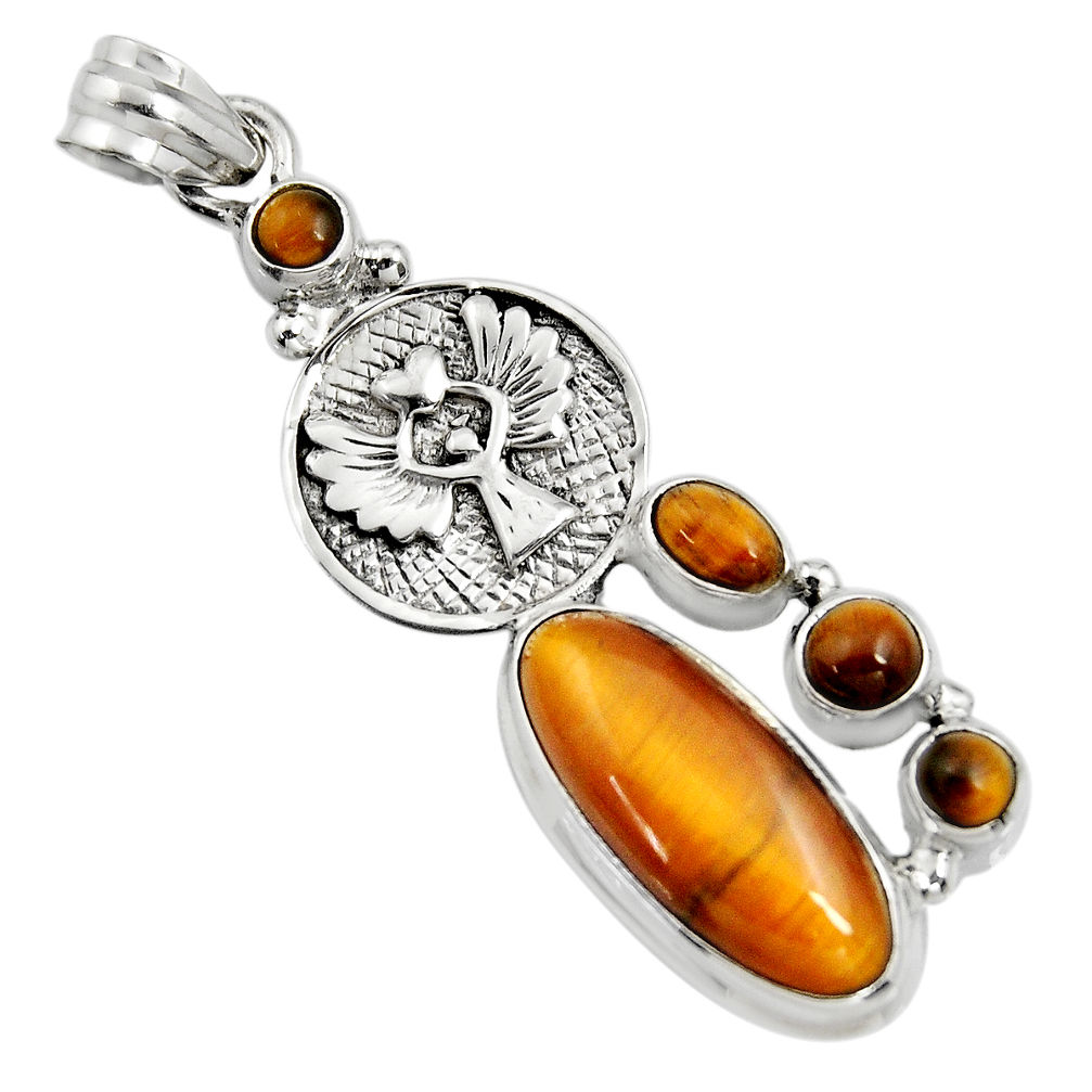 925 silver 11.80cts natural brown tiger's eye oval eagle charm pendant r15203