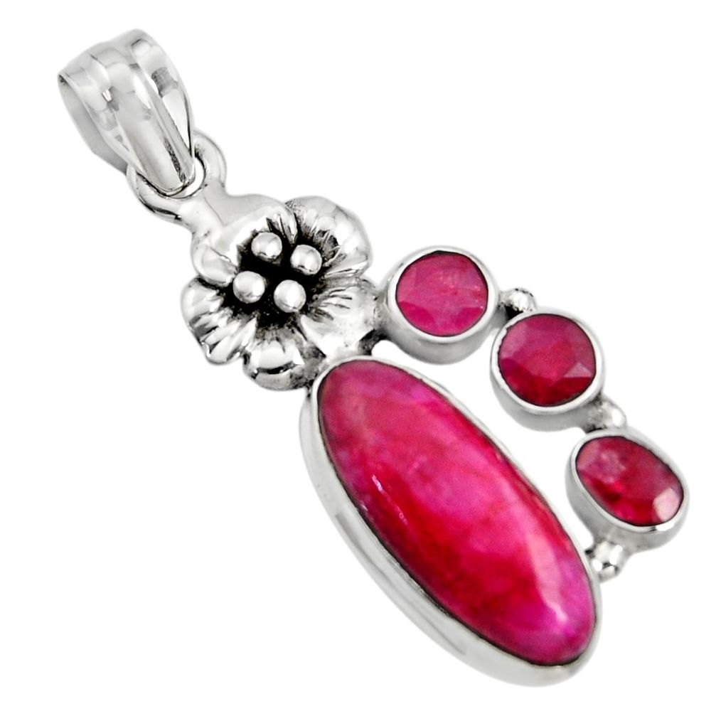 10.04cts natural red ruby 925 sterling silver flower pendant jewelry r15205