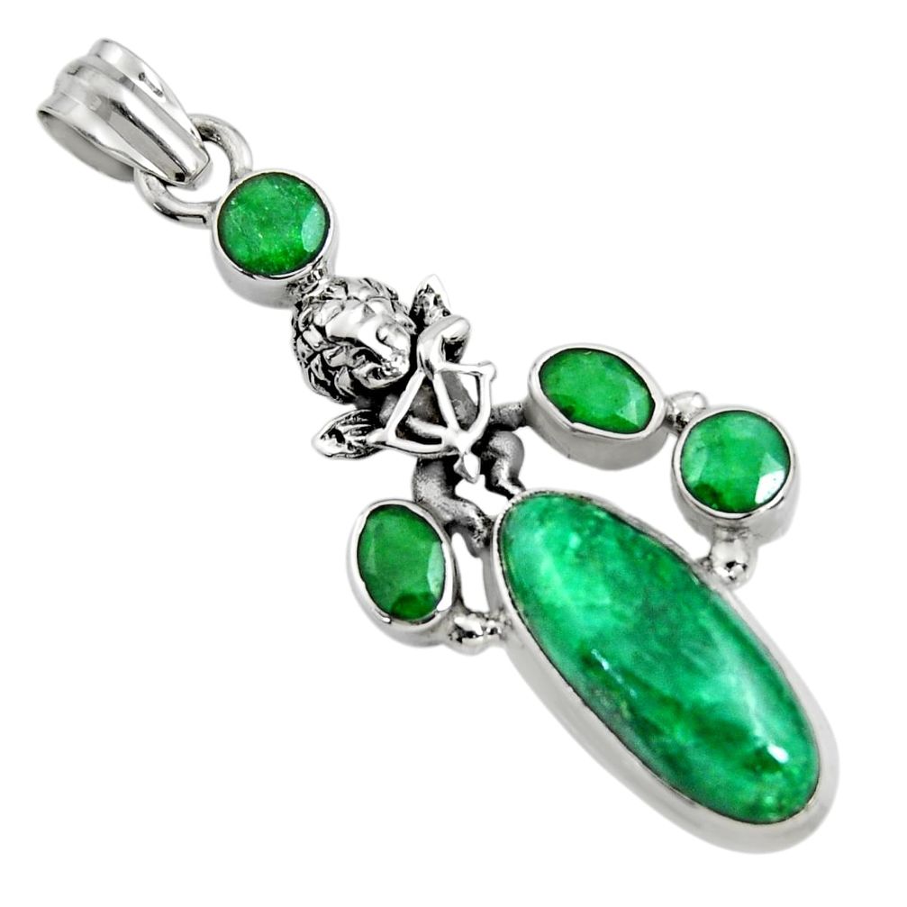 11.22cts natural green emerald 925 sterling silver angel pendant jewelry r15208