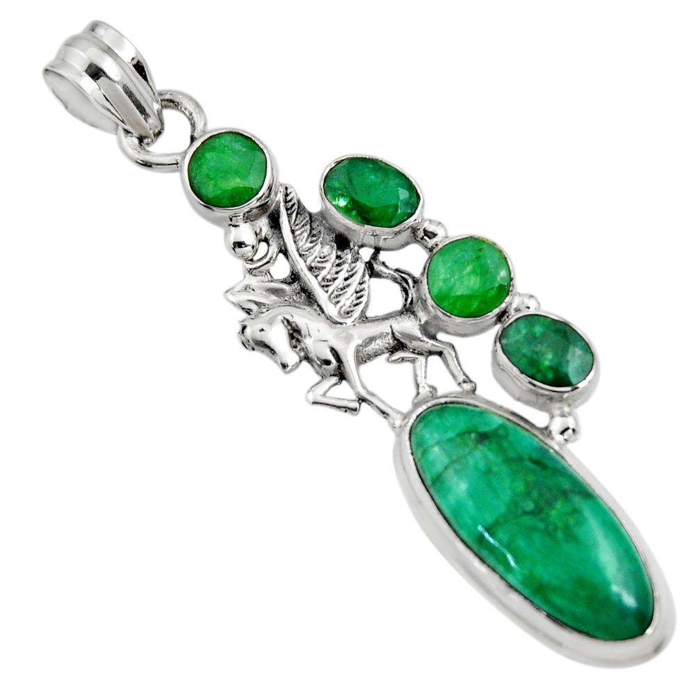 11.22cts natural green emerald 925 sterling silver unicorn pendant r15209