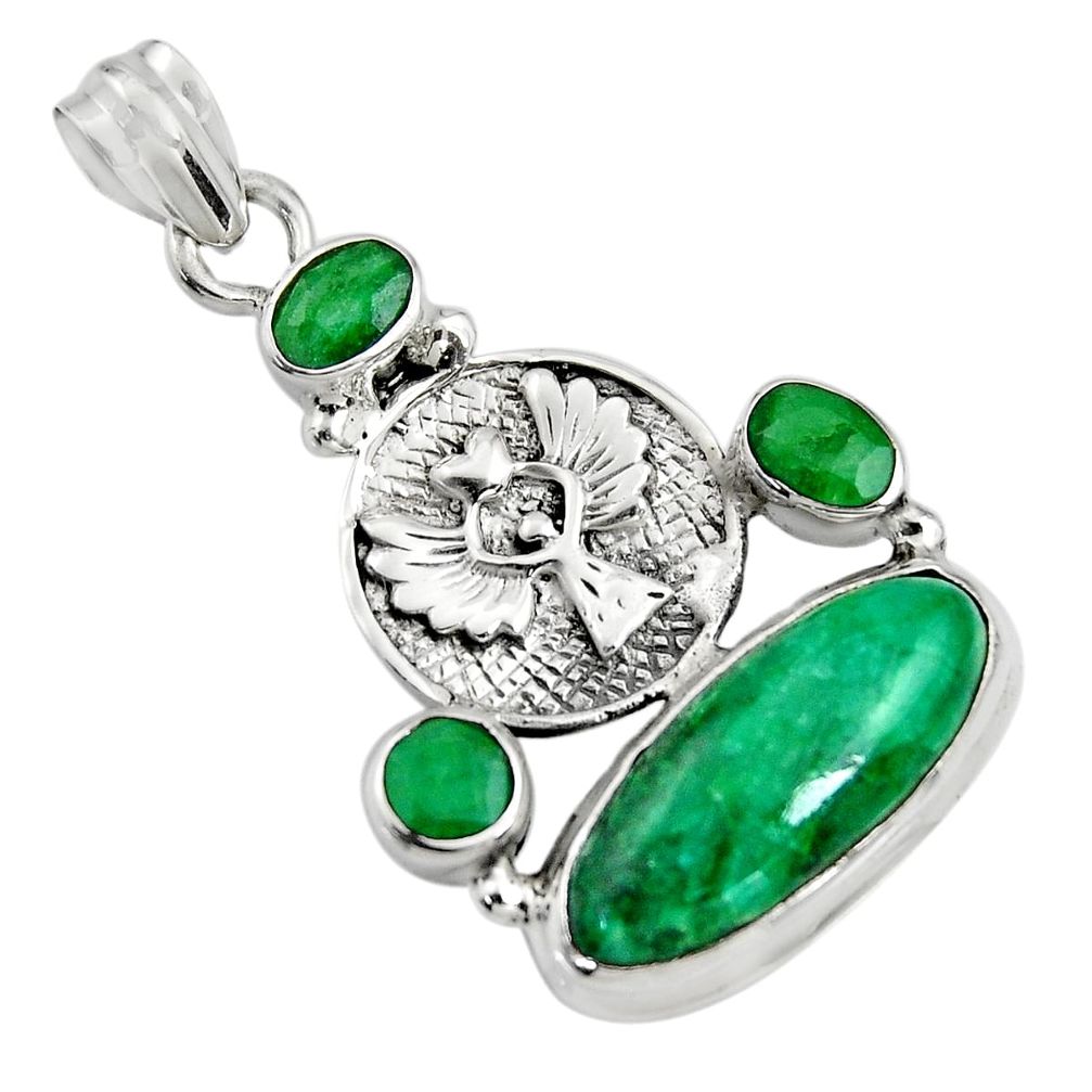 925 silver 10.30cts natural green emerald eagle charm pendant jewelry r15210