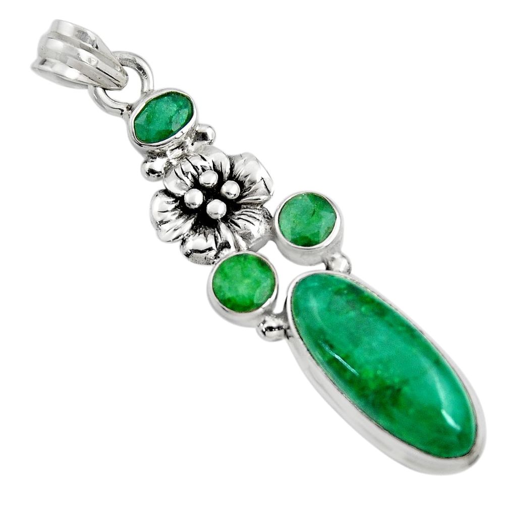 10.54cts natural green emerald 925 sterling silver flower pendant jewelry r15211
