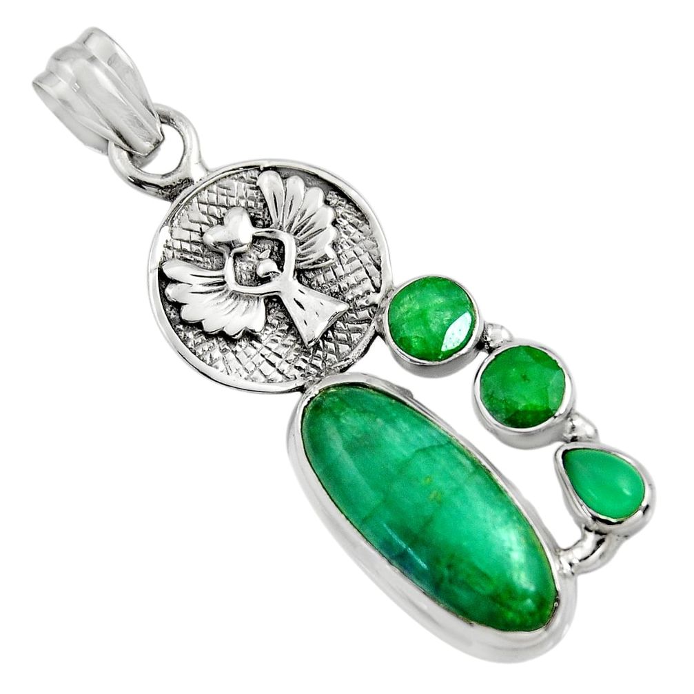 925 silver 11.22cts natural green emerald chalcedony eagle charm pendant r15213