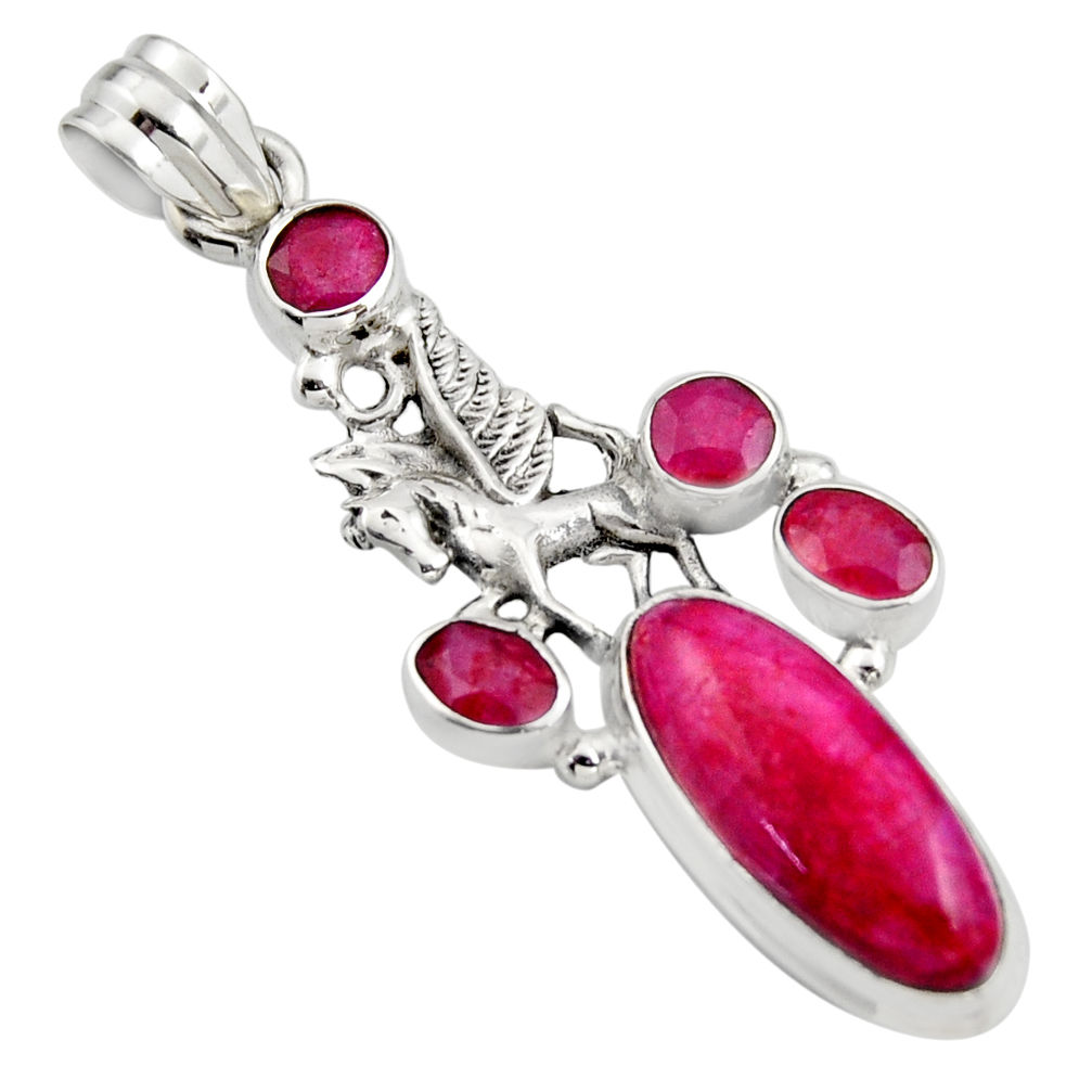 10.26cts natural red ruby 925 sterling silver unicorn pendant jewelry r15228