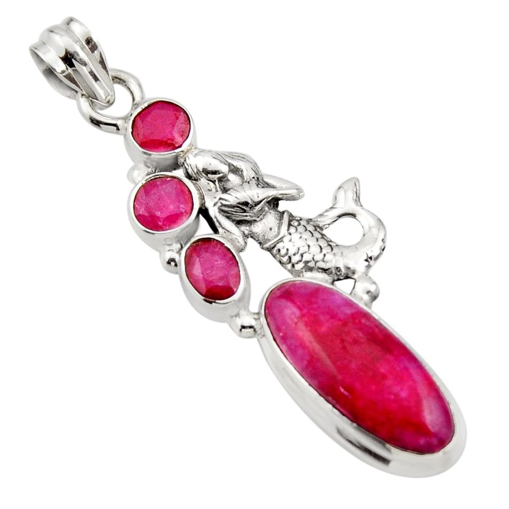 11.83cts natural red ruby 925 sterling silver fairy mermaid pendant r15229