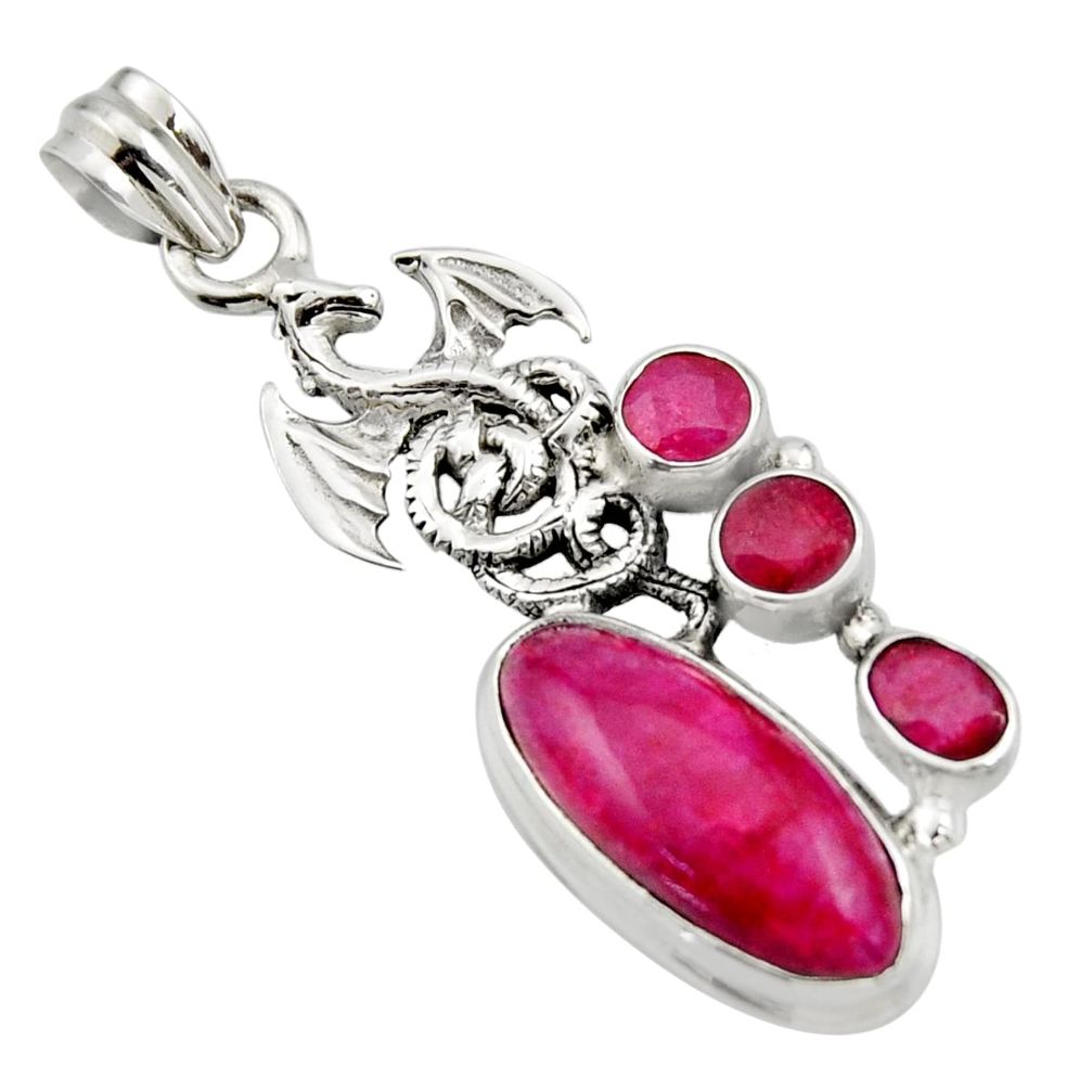 11.83cts natural red ruby 925 sterling silver dragon pendant jewelry r15230