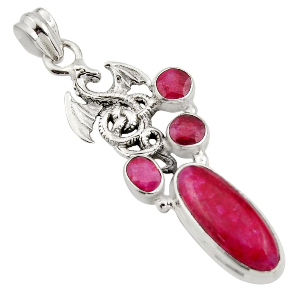 925 sterling silver 11.83cts natural red ruby dragon pendant jewelry r15231