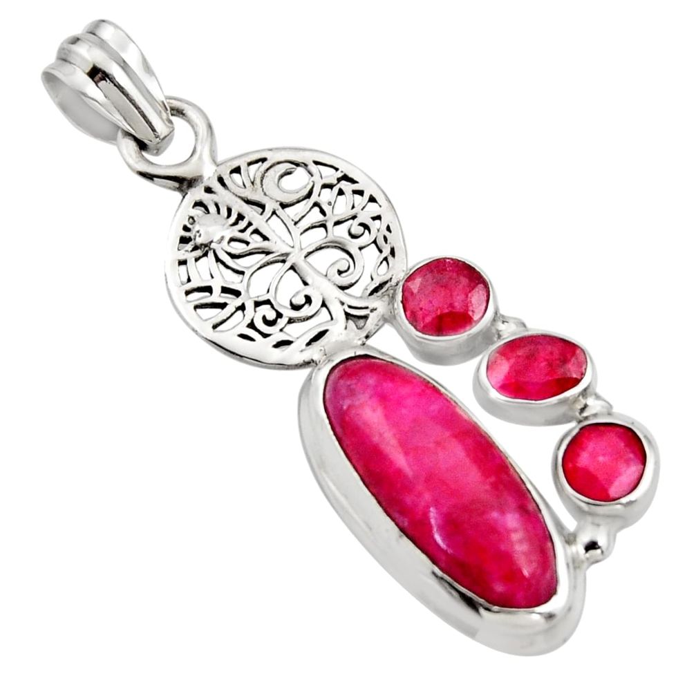 10.04cts natural red ruby 925 sterling silver tree of life pendant r15233