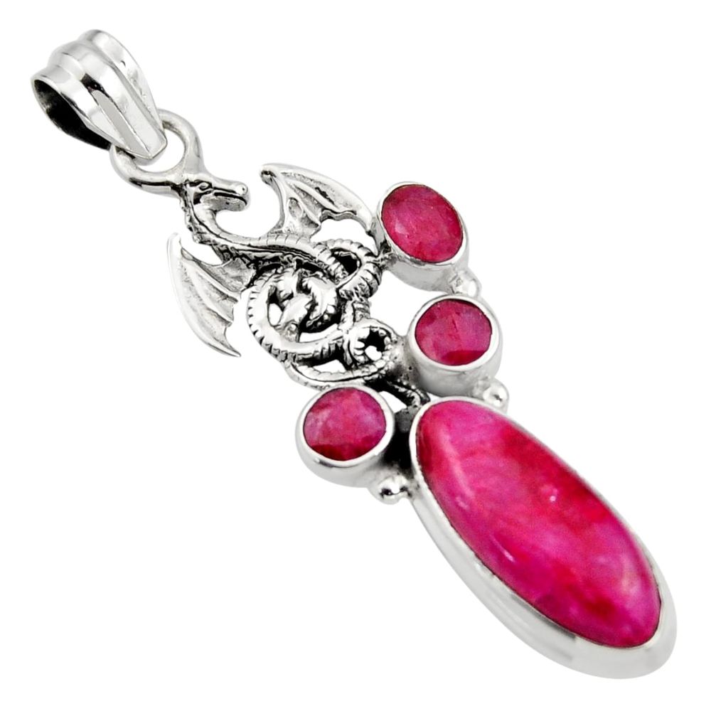 10.44cts natural red ruby 925 sterling silver dragon pendant jewelry r15235