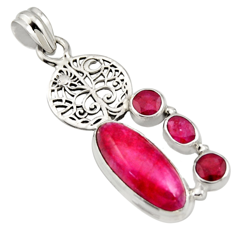 10.53cts natural red ruby 925 sterling silver tree of life pendant r15236