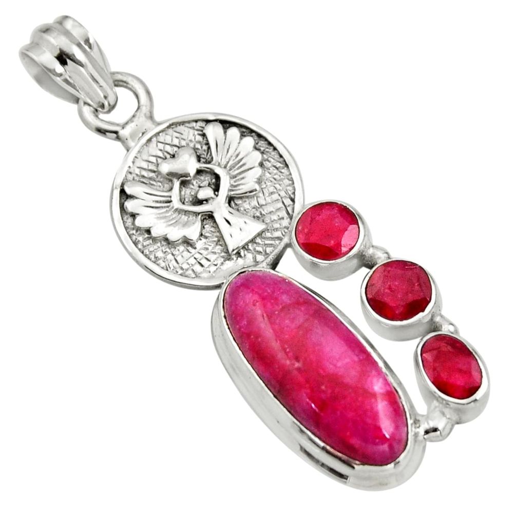11.83cts natural red ruby 925 sterling silver eagle charm pendant r15238