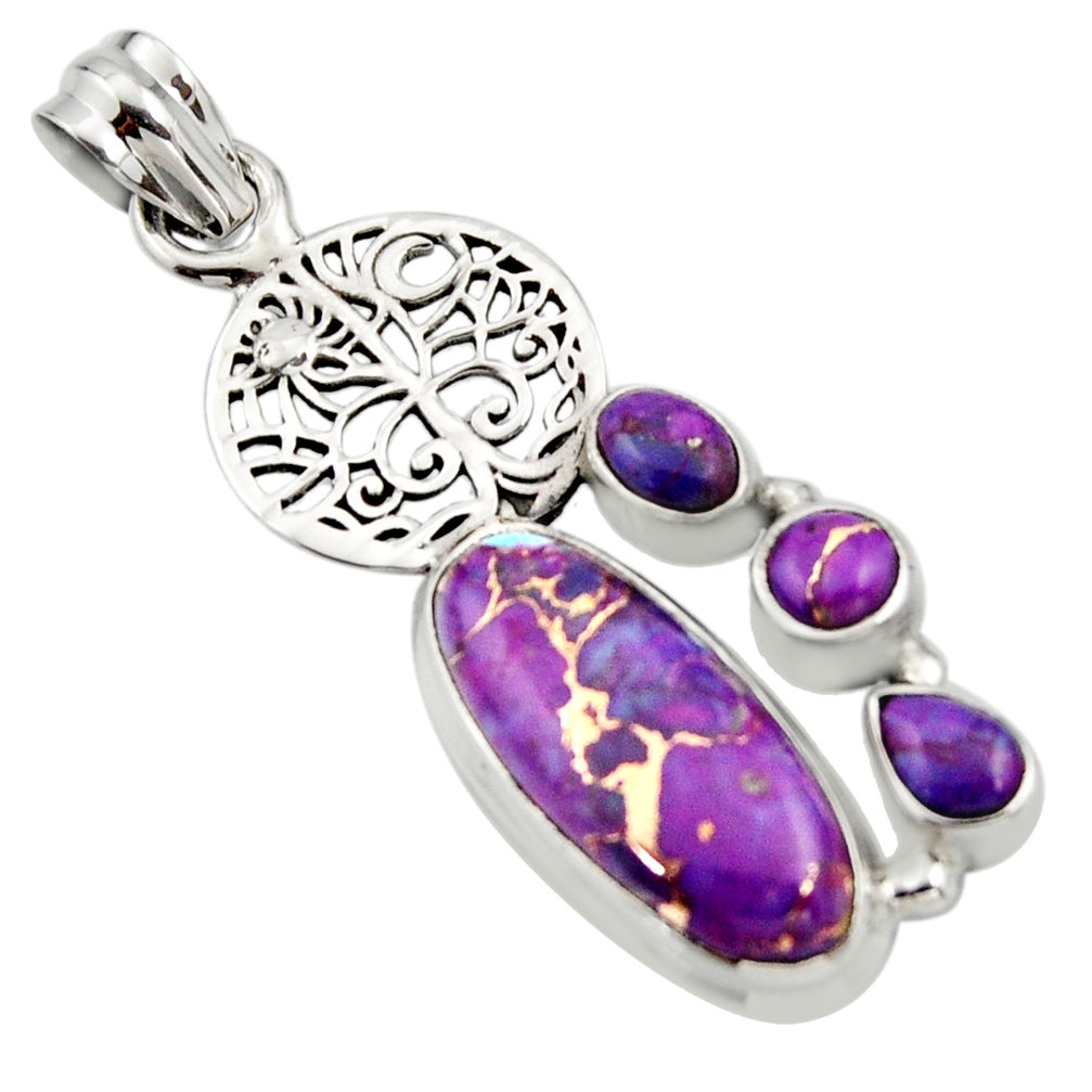 8.42cts purple copper turquoise 925 sterling silver tree of life pendant r15246