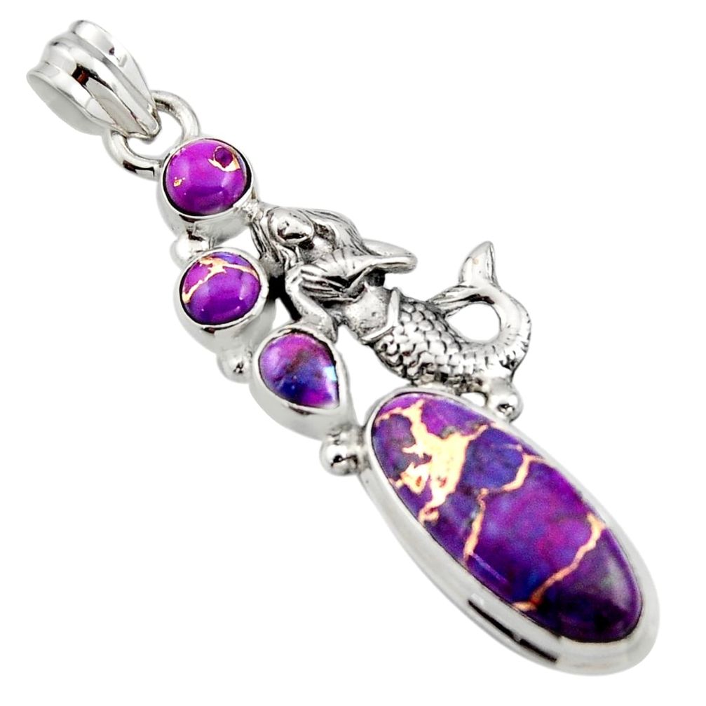 9.72cts purple copper turquoise 925 sterling silver fairy mermaid pendant r15247