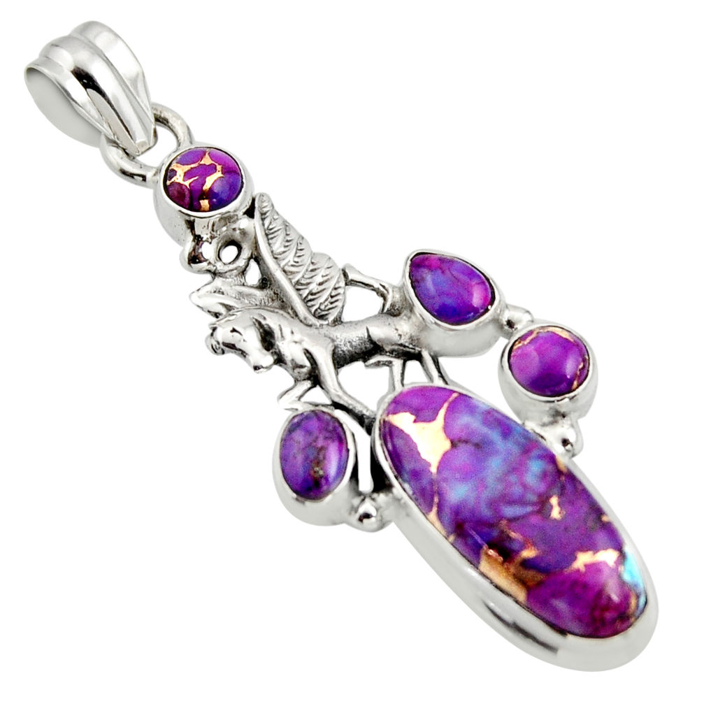 925 sterling silver 9.72cts purple copper turquoise unicorn pendant r15251