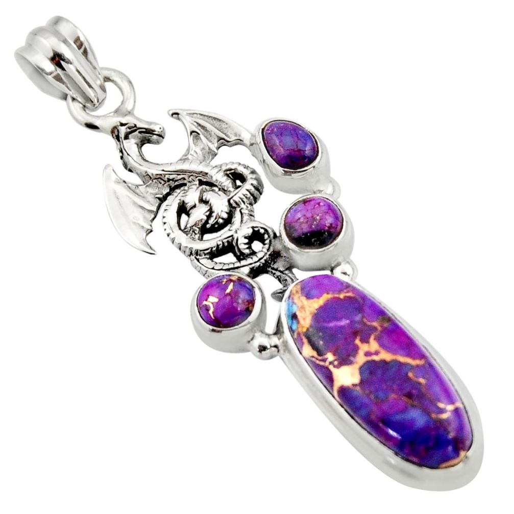 925 sterling silver 9.72cts purple copper turquoise oval dragon pendant r15253