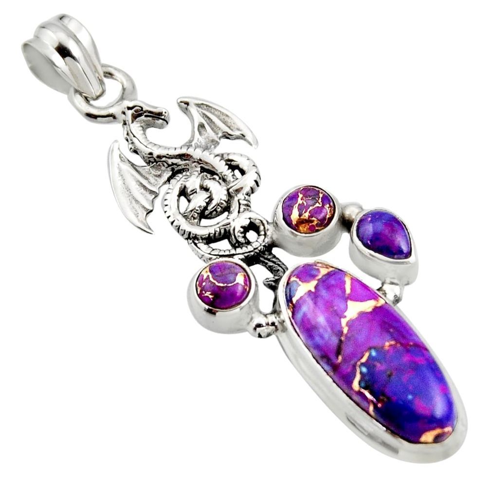 9.63cts purple copper turquoise 925 sterling silver dragon pendant r15254