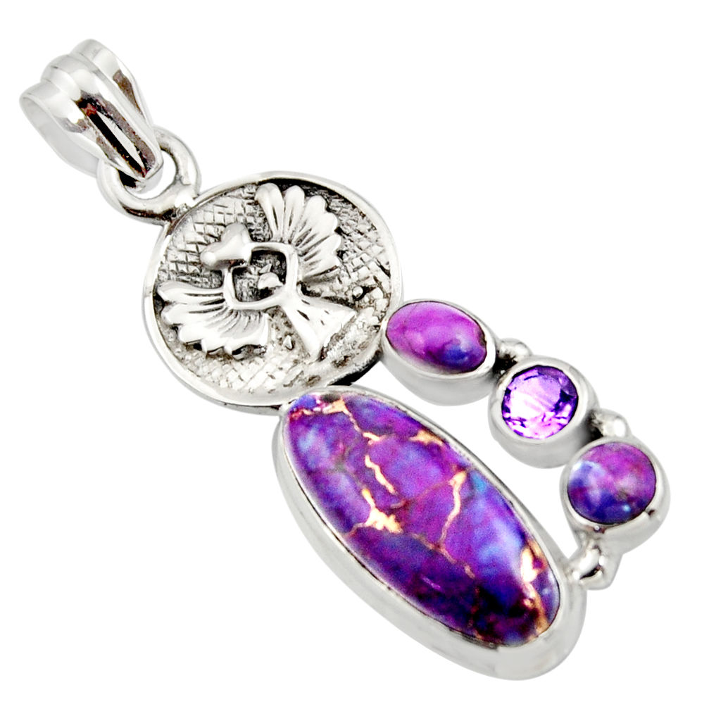 925 sterling silver 9.13cts purple copper turquoise topaz pendant jewelry r15259
