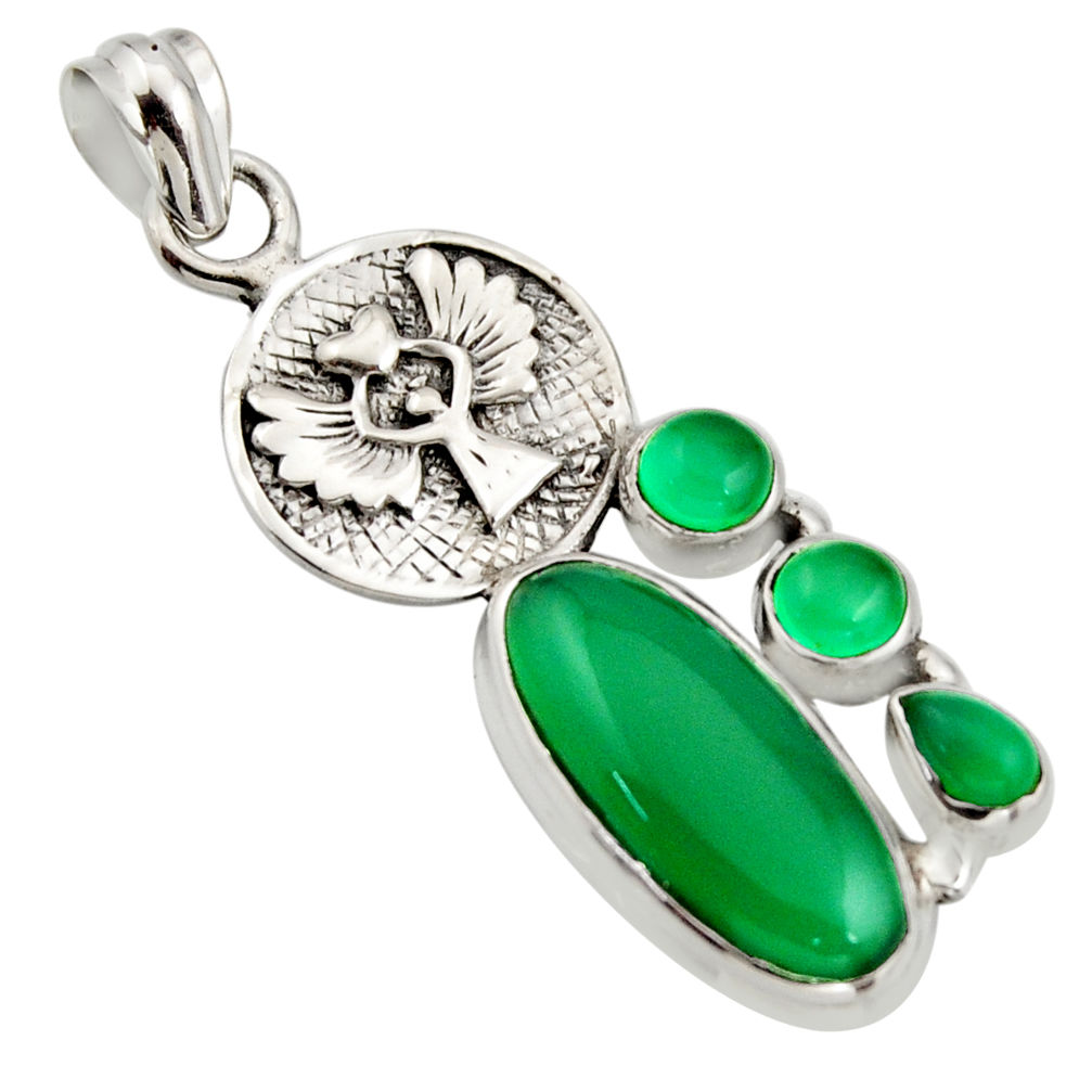 10.33cts natural green chalcedony 925 silver eagle charm pendant jewelry r15265