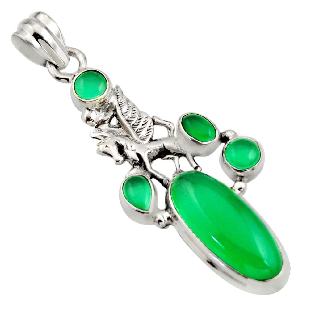 11.54cts natural green chalcedony 925 sterling silver unicorn pendant r15266
