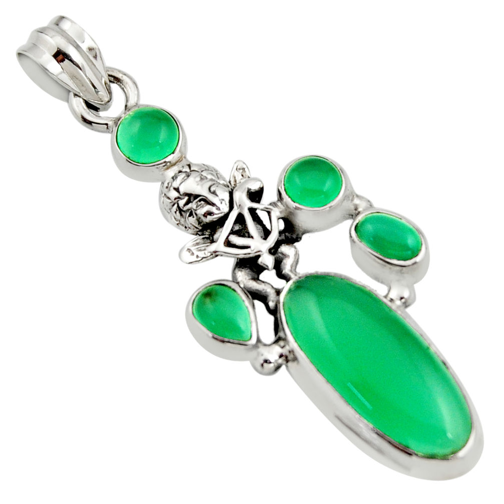 10.54cts natural green chalcedony 925 sterling silver angel pendant r15269
