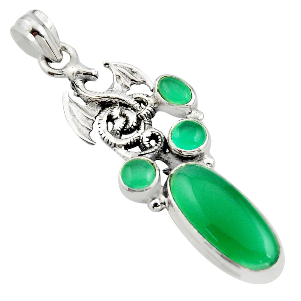 10.89cts natural green chalcedony 925 sterling silver dragon pendant r15274