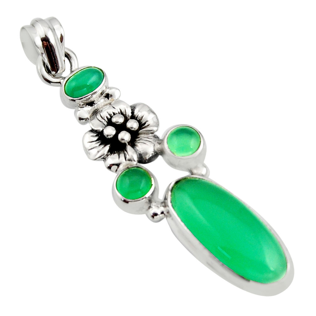 925 sterling silver 10.04cts natural green chalcedony flower pendant r15275