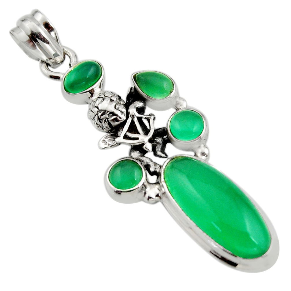 11.48cts natural green chalcedony 925 sterling silver angel pendant r15279