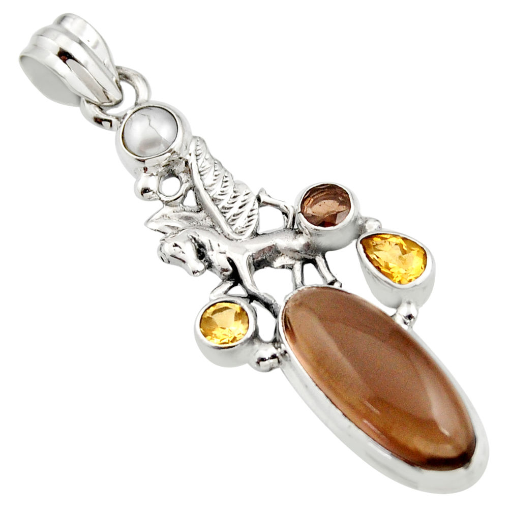 925 sterling silver 11.54cts brown smoky topaz citrine unicorn pendant r15290