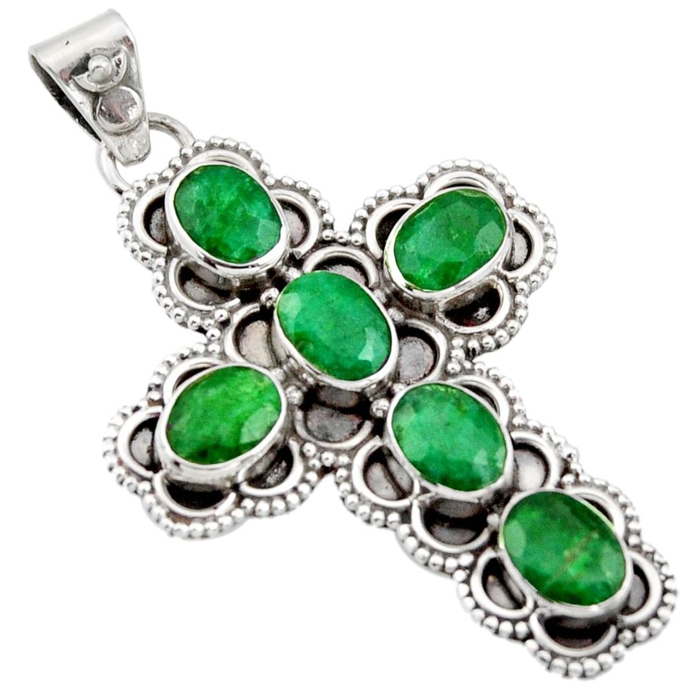 925 sterling silver 10.04cts natural green emerald holy cross pendant r15304