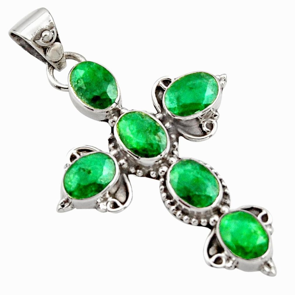 9.47cts natural green emerald 925 sterling silver holy cross pendant r15305
