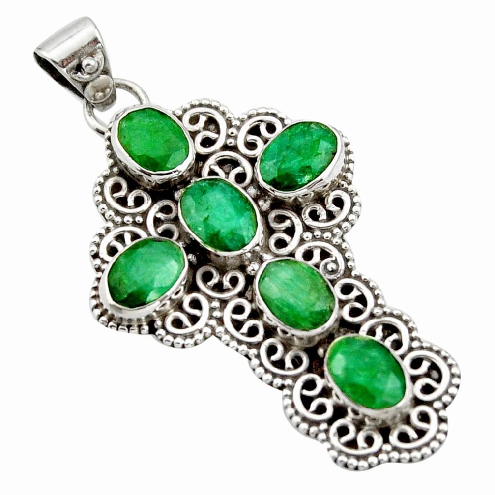 9.44cts natural green emerald 925 sterling silver holy cross pendant r15308