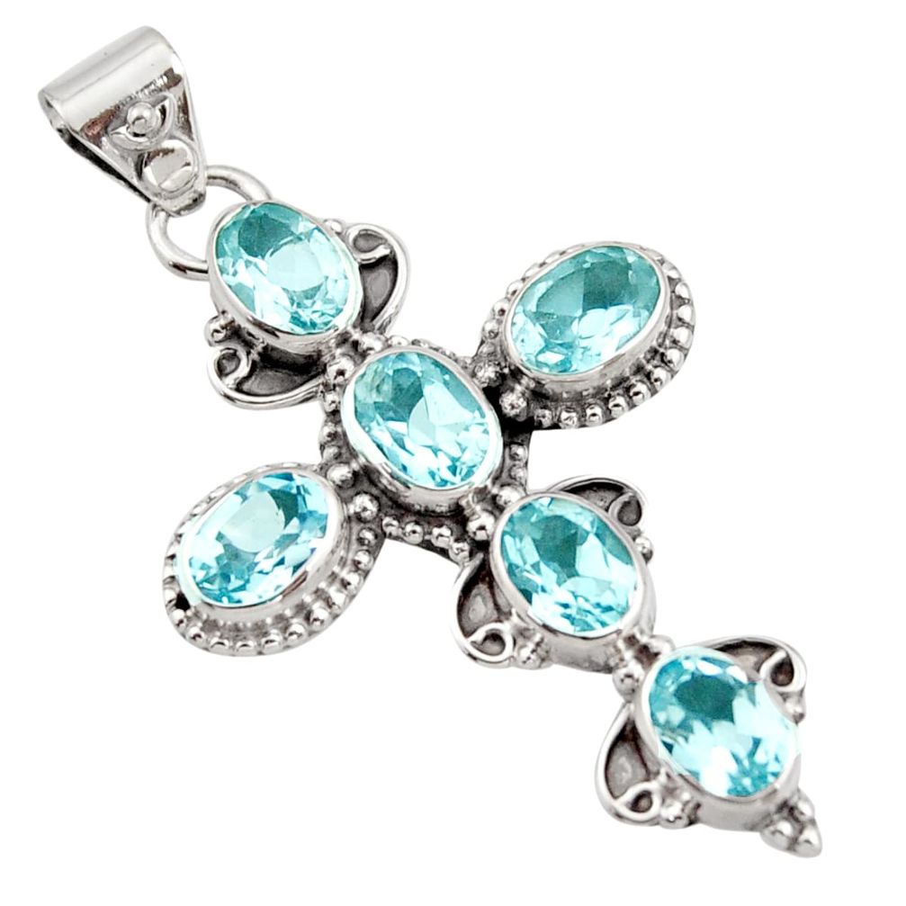 9.45cts natural blue topaz 925 sterling silver holy cross pendant jewelry r15311