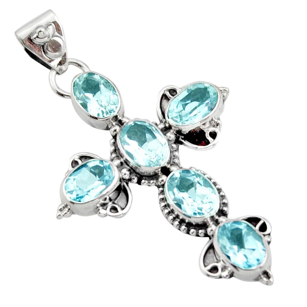 9.86cts natural blue topaz 925 sterling silver holy cross pendant jewelry r15312