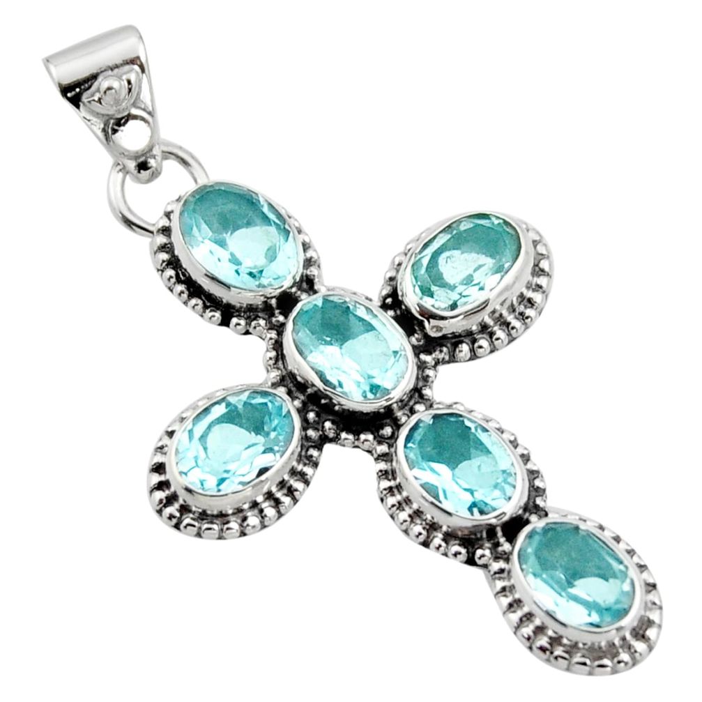 925 sterling silver 9.47cts natural blue topaz holy cross pendant jewelry r15314