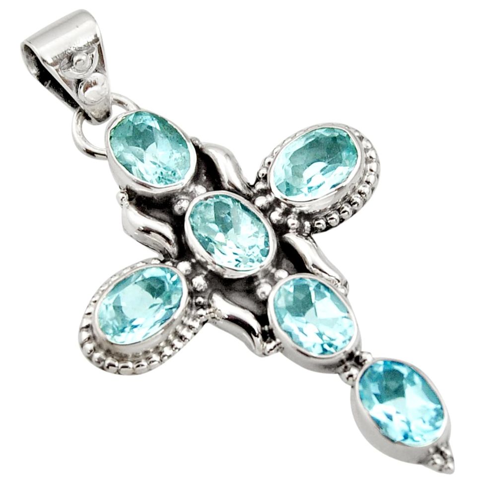 10.24cts natural blue topaz oval 925 sterling silver holy cross pendant r15316