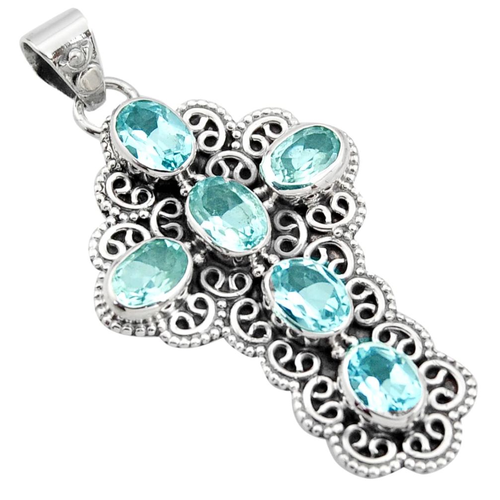 9.65cts natural blue topaz 925 sterling silver holy cross pendant jewelry r15317