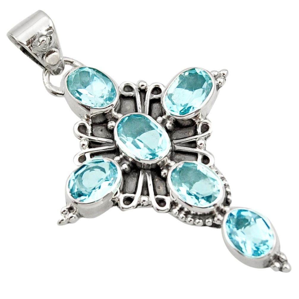 9.47cts natural blue topaz 925 sterling silver holy cross pendant jewelry r15319