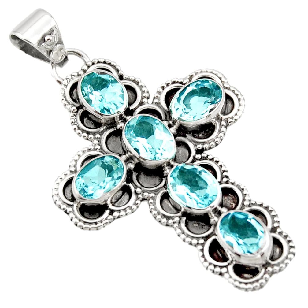 9.37cts natural blue topaz 925 sterling silver holy cross pendant jewelry r15320