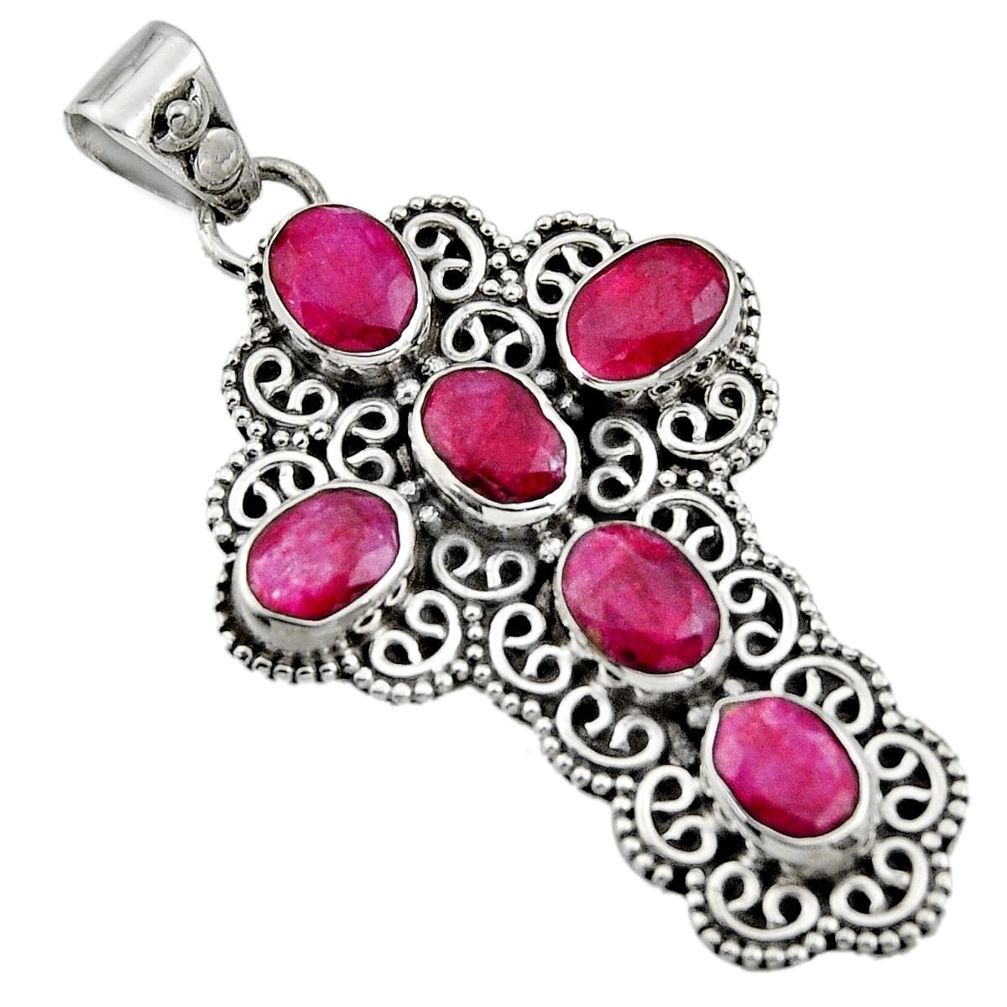 9.13cts natural red ruby 925 sterling silver holy cross pendant jewelry r15323