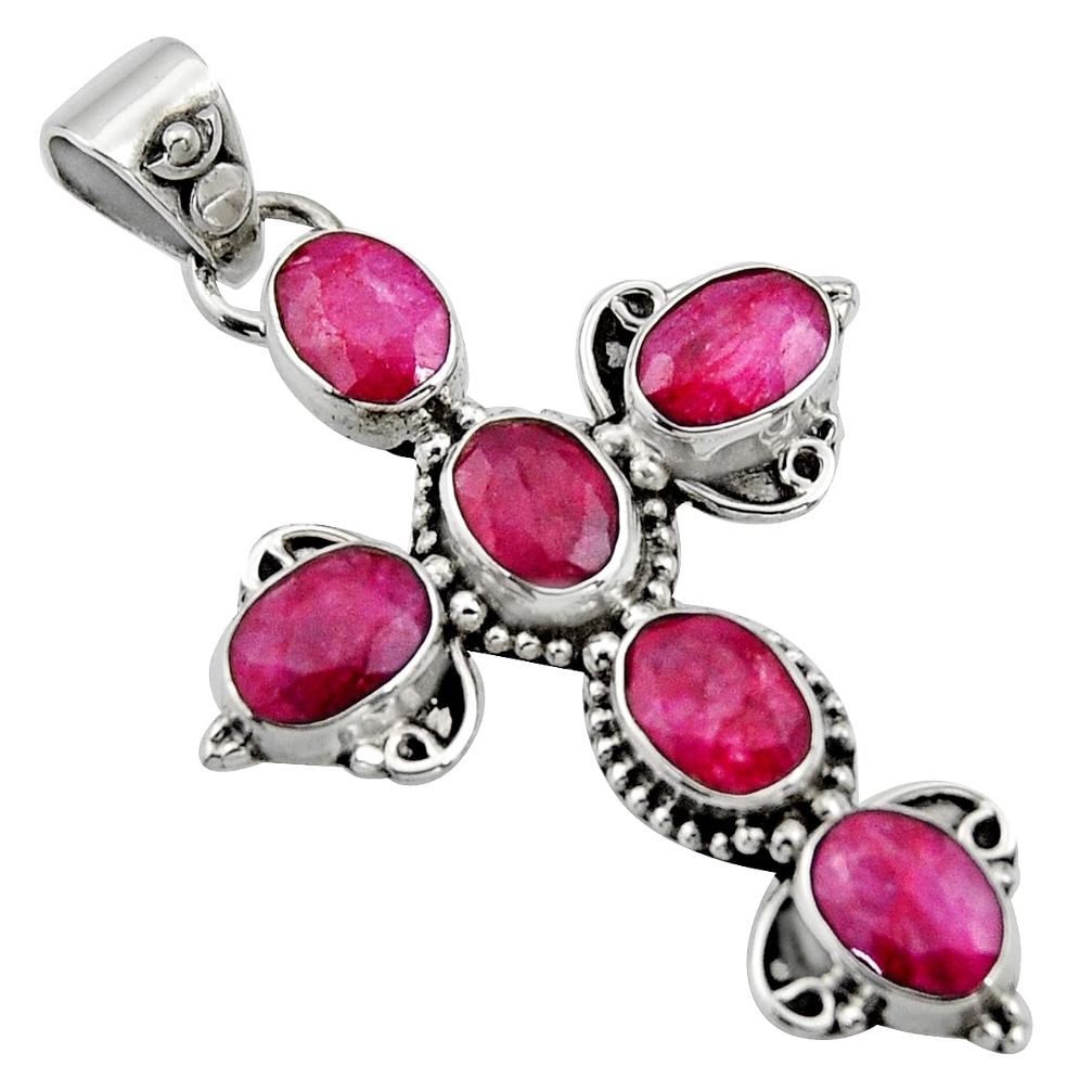 9.43cts natural red ruby 925 sterling silver holy cross pendant jewelry r15325