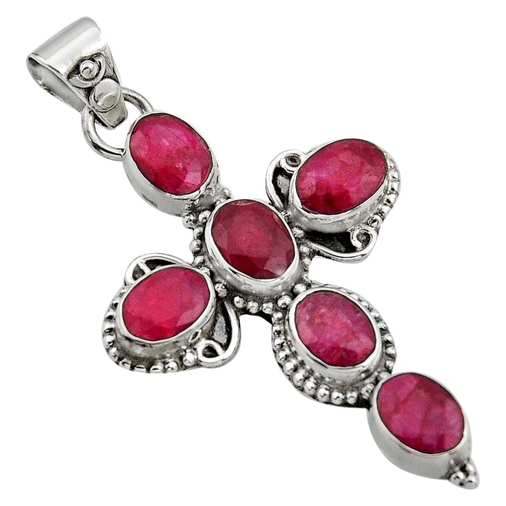 9.50cts natural red ruby 925 sterling silver holy cross pendant jewelry r15330